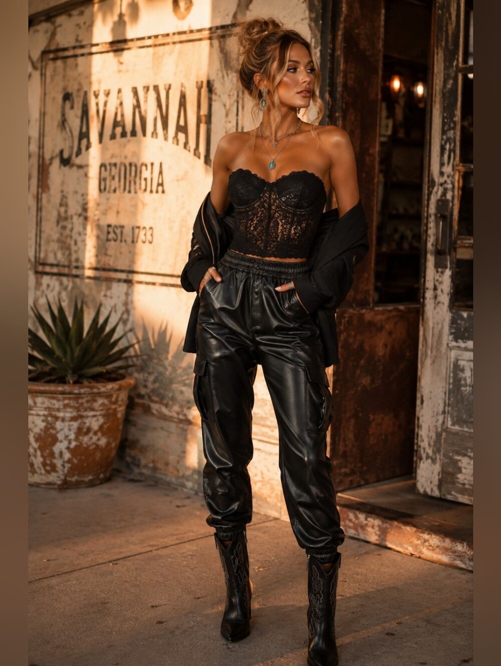 Fashion Nova Stay Sassy Black Faux Leather PU Cargo Joggers Pants Size S NWT